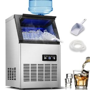 Commercial Ice Maker Machine,110LBS/24H Ice Maker, Stainless Steel Freestanding Ice Machine with 28LBS Storage Capacity, Self-Cleaning, 2 Water Inlet Modes,Ideal for Restaurant,Home,Bar
