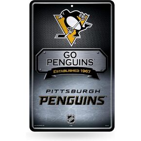 Rico Industries NHL Pittsburgh Penguins Large Metal Sign 11" x 17" Large Metal Home Décor Sign