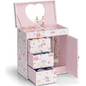 Vlando Musical Jewelry Box for Girls, Large Kid Music Box with Ballerina for Birthday Bedroom Decor, 4 Layer Girl Jewelry Gifts for Girls Kids - Fantasy