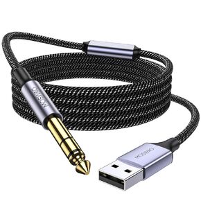 MOSWAG USB to 6.35 Audio Cable, USB to 4/1 Guitar Cable with Recording Professional Musical Instrument Cable for Guitar, Bass, Amplifier, Speakers etc.