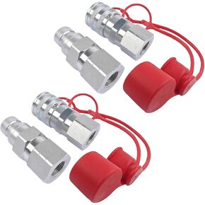 GELUOXI 1/2" Skid Steer Flat Face Hydraulic Quick Connect Coupler Coupling Set w/Dust Caps 1/2" NPT Thread, 1/2" Body (2pcs)