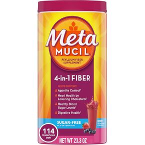 Metamucil Fiber, 4-in-1 Psyllium Fiber Supplement, Sugar-Free Powder, Berry Flavored Drink, 114 Servings (Packaging May Vary)