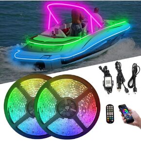 55FT Marine LED Strip Lights 12V IP65 Waterproof Pontoon Boat Lights APP/RF Control RGB Boat Interior Lights Boat Deck Light for Jon Boat, Yacht, Kayak, Deck