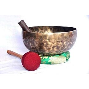 Root and Om Chakra C Note Anitque Finished Hand Hammered Tibetan Meditation Singing Bowl 9 Inches - Yoga Bowl from Nepal