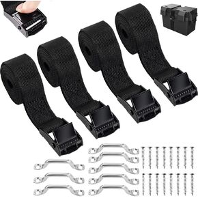 4 Sets 1"x 78"(6.5ft) Battery Hold Down Straps for Boats,Battery Tie Down with Cam Buckle,Stainless Steel Bracket and SS Screws Used for Cooler,Battery Box,Fuel Tank,Luggage Belt,RV and More