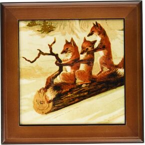 3dRose ft_165402_1 Foxes Using a Log As Sled Framed Tile, 8 by 8-Inch