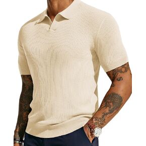 PJ PAUL JONES Mens Polo Shirts Short Sleeve Casual V Neck Ribbed Textured Knit Polo Shirt