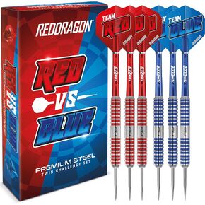 RED DRAGON Team Red v Team Blue 20 Gram Steel Professional Steel Darts Set with Flights and Shafts (Stems)