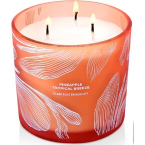 Pineapple Tropical Breeze 3 Wick Summer Scented Candle - Highly Scented Natural Soy Candles for Home 14.5 oz, Large Stress Relief Candle - Pineapple Paradise Aromatherapy Candles for Men & Women