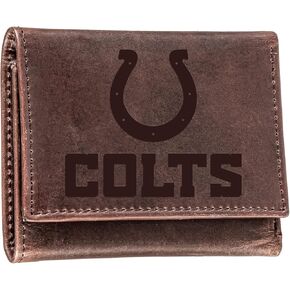 Team Sports America NFL Indianapolis Colts Brown Wallet | Tri-Fold | Officially Licensed Stamped Logo | Made of Leather | Money and Card Organizer | Gift Box Included