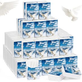 100 Packs Memorial Facial Tissues Those We Love Don't Go Away Inspirational Poem Pocket Tissues 3 Ply Tissue Napkins Packs Funerals Wedding Supplies for Family Relatives Guests, 700 Sheets(Sky Bird)