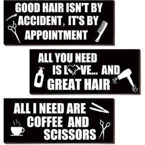 3 Pieces Hair Dresser Wood Signs Inspirational Wooden Hair Plaques Rustic Wood Hair Dresser Decors Wall Arts Vintage Printed Wall Hanging Signs for Hair Salon Barbershop Beauty Shop Wall Decorations