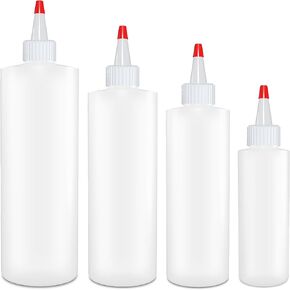 BRIGHTFROM Condiment Squeeze Bottles, SET OF 4-16/12/8/4 OZ, Empty Squirt Bottle with Red Top Cap, Leak Proof - Ketchup, Mustard, Syrup, Sauces, Dressing, Oil, Arts and Crafts, BPA FREE - Food Grade
