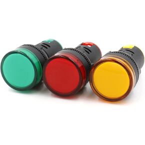 Baomain LED Indicator Pilot Light AD16 L22 20mA 22mm 0.86" Green*1 Red*1 Yellow*1 Indicator lamp 3 Pieces (24V AC/DC)