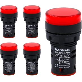 Baomain L22 AD16 Red 22mm 110V AC LED Pilot Panel Indicator Light Pack of 5