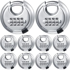 Maitys 4 Digit Combination Locks Stainless Steel Code Disc Lock Combo Padlock with Hardened Steel Shackle for Sheds Locker Storage Unit Gym Fence Gate Outdoor Indoor, Round (10, Black)