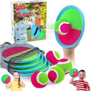 Kids Toys Toss and Catch Ball Game Set, Classic Outdoor Games with 4 Paddles 4 Balls and 1 Storage Bag, Beach Games, Yard Games, Kids Birthday Gift for 3 4 5 6 7 8 9 10 Year Old Boys Girls