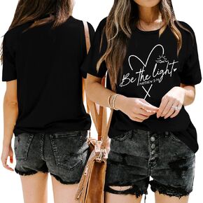 Christian Be The Light Shirts: Women Jesus Faith Shirt Inspirational Bible Verses Short Sleeve Tee Top