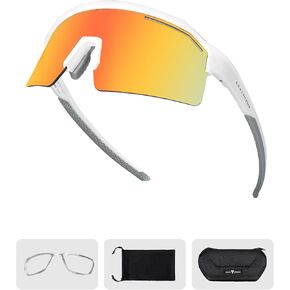 Sport Sunglasses for Men Women, UV Protection, ONE-PIECE REVO Lens, Ideal for Cycling Running Baseball Volleyball Outdoor Sports, White