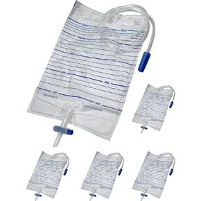 Endure Adult Sterile Urine Bag, 2000 ml, Unisex Emergency Medical Drainage Bag with Anti-Reflux Valve, Pack of 5
