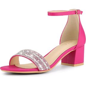 Allegra K Women's Sparkly Rhinestone Ankle Strap Chunky Heel Sandals