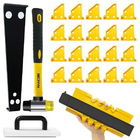 Laminate Flooring Tools, NAACOO Flooring Installation Kit，Professional Vinyl Flooring Tools - Tapping Block with Handle, 10" Contour Gauge, Pull Bar, 2 in 1 Flooring Spacers, Rubber Mallet