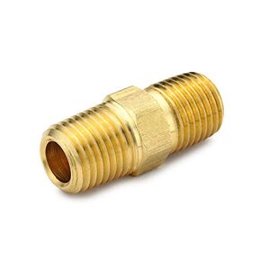 Parker Hannifin 216P-4 Brass Hex Nipple Pipe Fitting, 1/4" Female Thread x 1/4" Female Thread