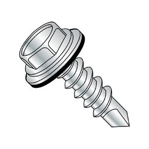 Small Parts 1412KWN Steel Self-Drilling Screw, Zinc Plated Finish, Sealing Hex Washer Head With EPDM Washer, Hex Drive, #3 Drill Point, 1/4"-14 Thread Size, 3/4" Length (Pack of 50)
