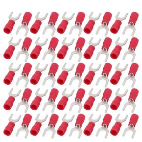 uxcell 50 Pcs SV1.25-5S Pre Insulated U-Type Crimp Terminal Red for AWG 22-16 Wire
