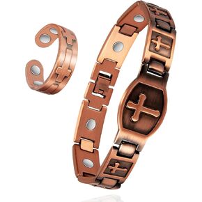 Copper Bracelets for Men, 99% Pure Copper Cross Bracelets Ring Suit Jewelry, with 3500 Gauss