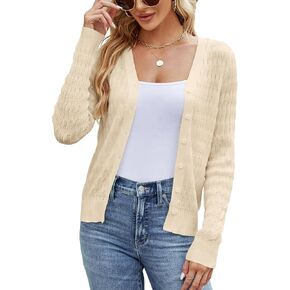 SPR&JOY Women's Long Sleeve Cropped Cardigan Sweater V Neck Elegant Shrugs for Women Black…