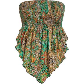 بلوزة SHENHE النسائية ذات الحجم الكبير بطباعة بيزلي بدون حمالات غير متماثلة وكشكشة بوهو in Kuwait