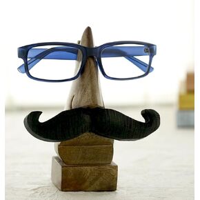 Valentine Day Gifts Wooden Eyeglass Spectacle Holder Handmade Mustache Display Stand For Office Desk Home Decor Gifts (Grey)