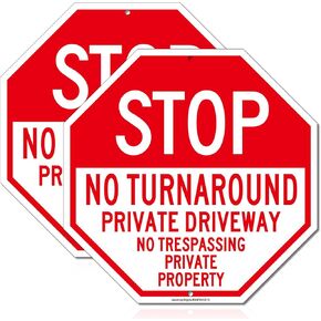 Stop No Turn Around Private Driveway Sign, No Trespassing Private Property Sign, 2Pack -12 x 12 inches Engineer Grade Reflective Aluminum, Fade Resistant, UV Protected, Weatherproof, Easy to Mount