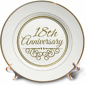 3dRose cp_154460_1 18Th Gold Text for Celebrating Wedding Anniversaries 18 Years Married Together Porcelain Plate, 8-Inch
