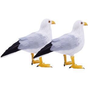 2PCS Realistic Seagull Life Like Feathered Sea Gull Handmade 10 inch Fake Seagulls Birds for Home Decorations Garden Nautical Decor
