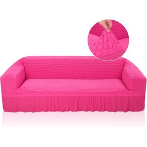 Hot Pink Couch Cover Stretch Pink Sofa Cover for 3 Cushion Sofa Slipcover with Skirt Durable Washable Universal High Elastic Furniture Protector for Kids Pets in Saudi Arabia