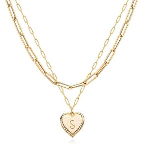 Gold Heart Necklace for Women Layered Initial Pendant Necklace Paperclip Gold Chain Aesthetic Jewelry Personalized 14k Gold Plated Necklaces