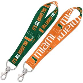 NCAA University Miami Florida Hurricanes 1" Inch Lanyard Key Strap, Metal Ring
