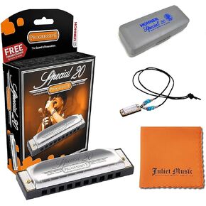 Hohner Harmonica Special 20 Key G# Progressive Series 560PBXG# 10 Holes, Bundle with Hard Case, Mini Harmonica Necklace Juliet Music Polishing Cloth