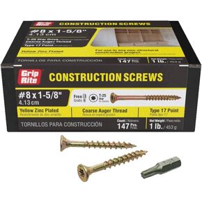 Grip-Rite 158GCS1 #8 × 1-5/8 بوصة مسمار خشبي للبناء ذهبي اللون، صندوق 1 رطل in Saudi Arabia