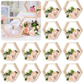 Barydat 12 Pcs 8 Inch Hexagon Shelves Hexagon Wood Centerpiece Geometric Terrarium Decorative Honeycomb Floating Storage Shelf for Wedding Table Decorations Home Office Room (Brown)
