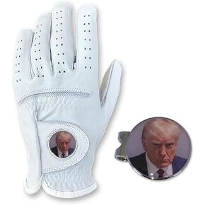 100% Cabretta Leather Donald Trump MAGA Musgshot Golf Gloves & Hat Clip Magnetic Ball Marker Right Left Men's Men Adult Small Mediume Large XL XXL