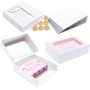 15 Pack 14x10x3.75 Inch Auto-Popup Large Rectangle Cake Boxes with Cake Boards, White Cake Boxes for Quarter Sheet Cake,Cupcakes, Brownie，Donuts&Pie