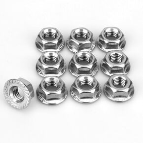 10 Pack M8 x 1.25mm Serrated Flange Hex Lock Nuts, 304 Stainless Steel Serrated Metric Hex Flange Lock Nuts, Bright Finish, 304 Stainless Steel, Coarse Thread UNC, A2-70 SS, DIN6923