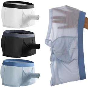 BMYALLEI Men's Dual Pouch Underwear Breathable Bulge Boxer Briefs Separated Pouch See-through Trunks