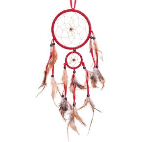 18" Traditional Red Dream Catcher with Feathers Wall or Car Hanging Ornament 2 Circles