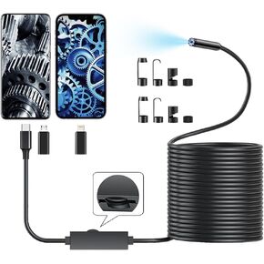 Borescope with Light, 2K HD Camera with 8 Adjustable High Brightness LED Lights, Endoscope with 16.4ft Semi-Rigid Hard Wire, 8.0mm IP67 Waterproof Inspection Camera Easy Connection for iOS Android