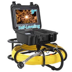 Sewer Camera with Self Leveling, 165 ft Plumber's Snake Camera with 9 Inch HD LCD, DVR and Adjustable LEDs, Snake with Markings, 16 GB SD Card, Waterproof IP68