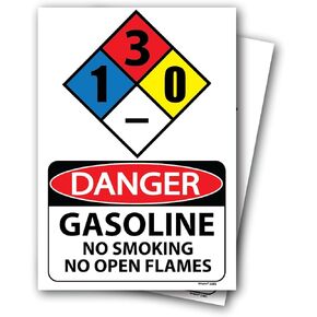 (2 pack) Danger Gasoline No Smoking No Open Flames Sign 7"x10" Self Adhesive Gasoline Warning Sticker Decal For Tanks, Storage NFPA Gasoline 1-3-0 Sign/OSHA